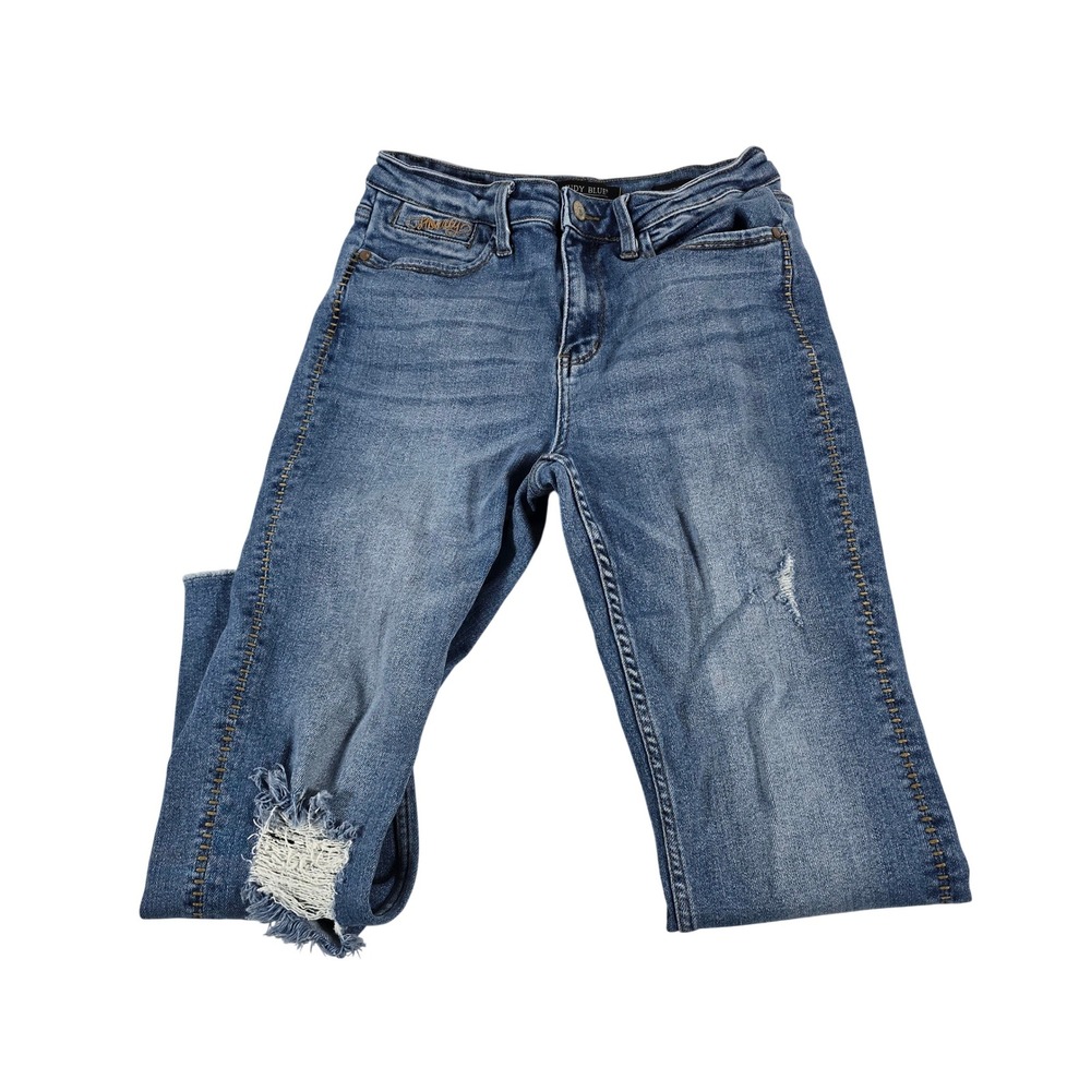 Judy Blue Boyfriend Fit Distressed Cropped‎ Jeans Women Size 28 Medium Wash